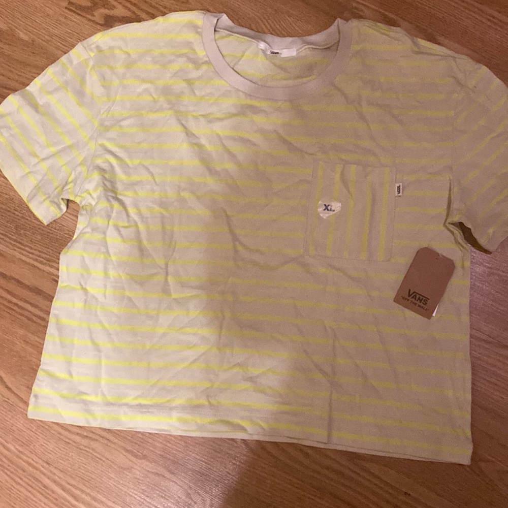 NWT Vans women short sleeve t-shirt beautiful neon striped with front pocket XL